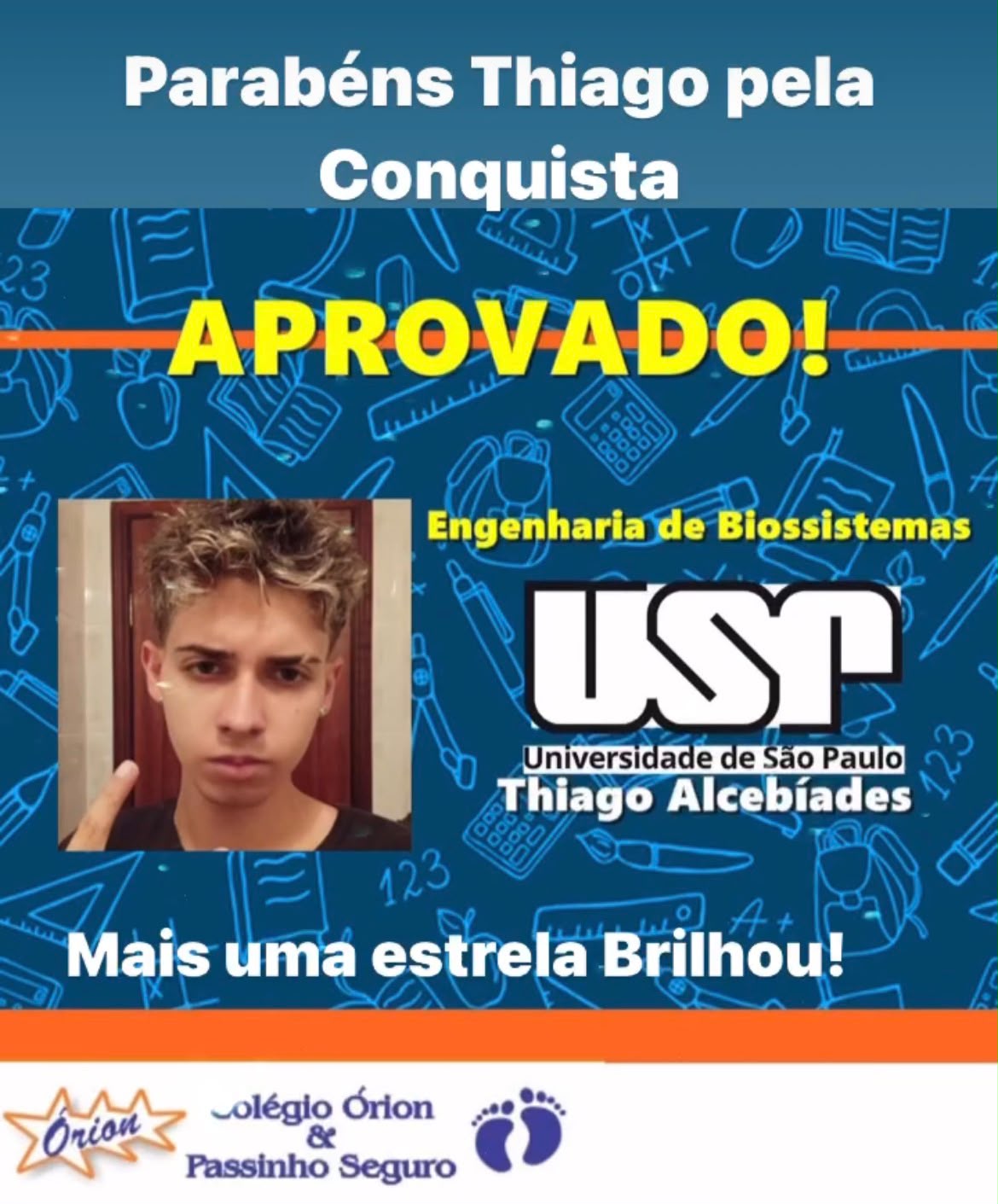 Aprovação de Thiago em Engenharia de Biossistemas na USP