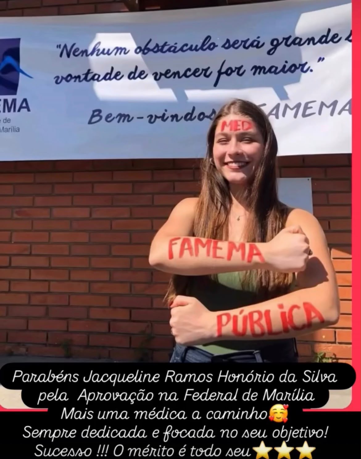 Aprovação de Jacqueline em Medicina na FAMEMA